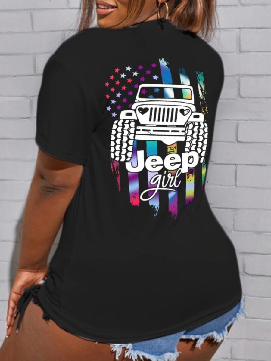 

LW Plus Size Star Letter Print T-shirt, Black