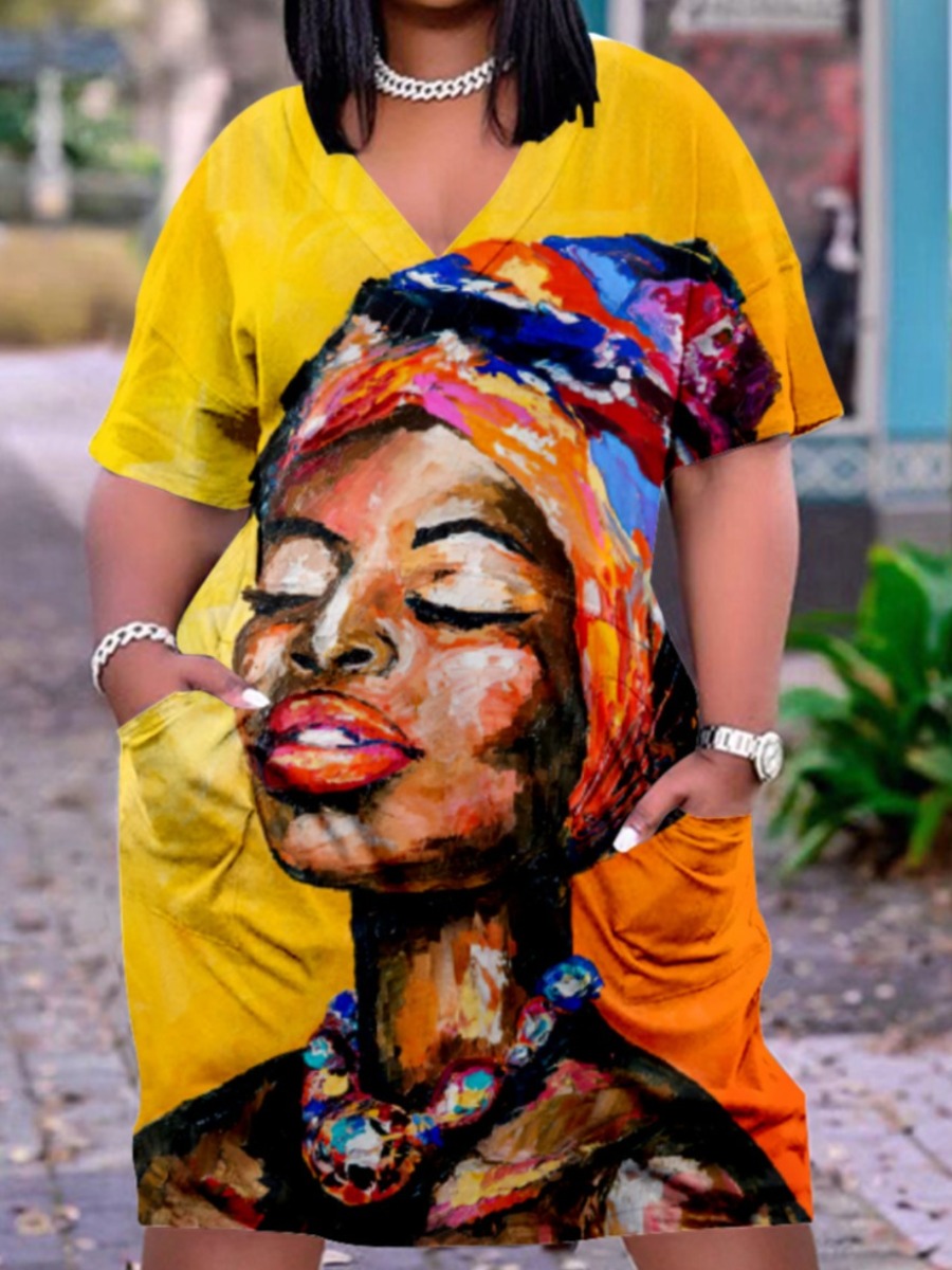 LW Plus Size Figure Print Patchwork Dress