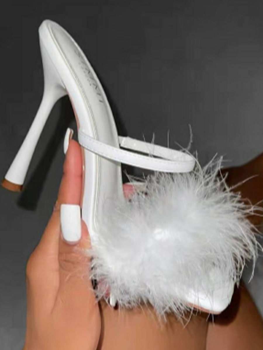 

LW SXY Round Toe Fluffy Heels, White