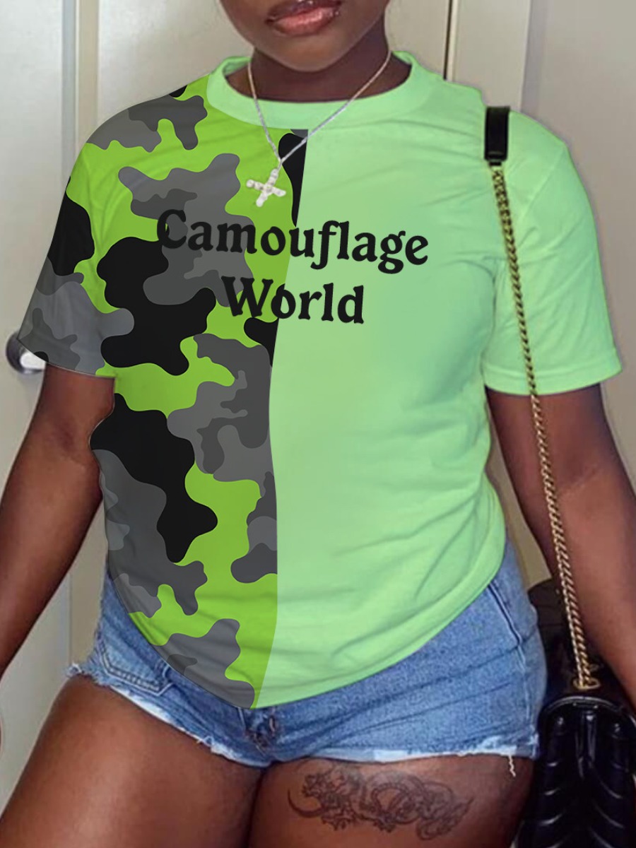 LW Letter Camo Print T-shirt