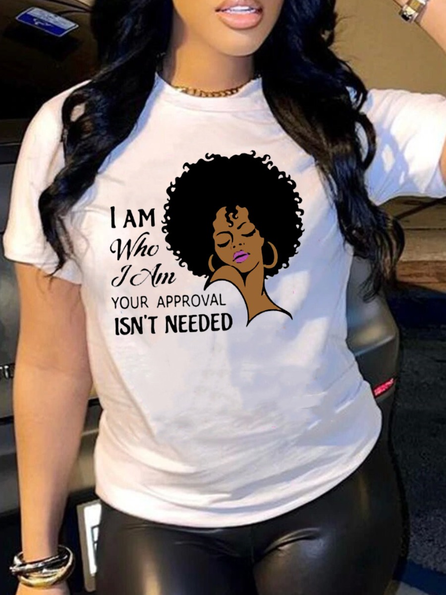 

LW Plus Size Letter Figure Print T-shirt, White