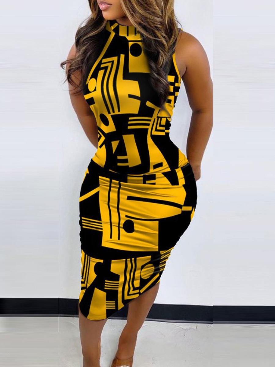 

LW Geometric Print Bodycon Dress, Yellow