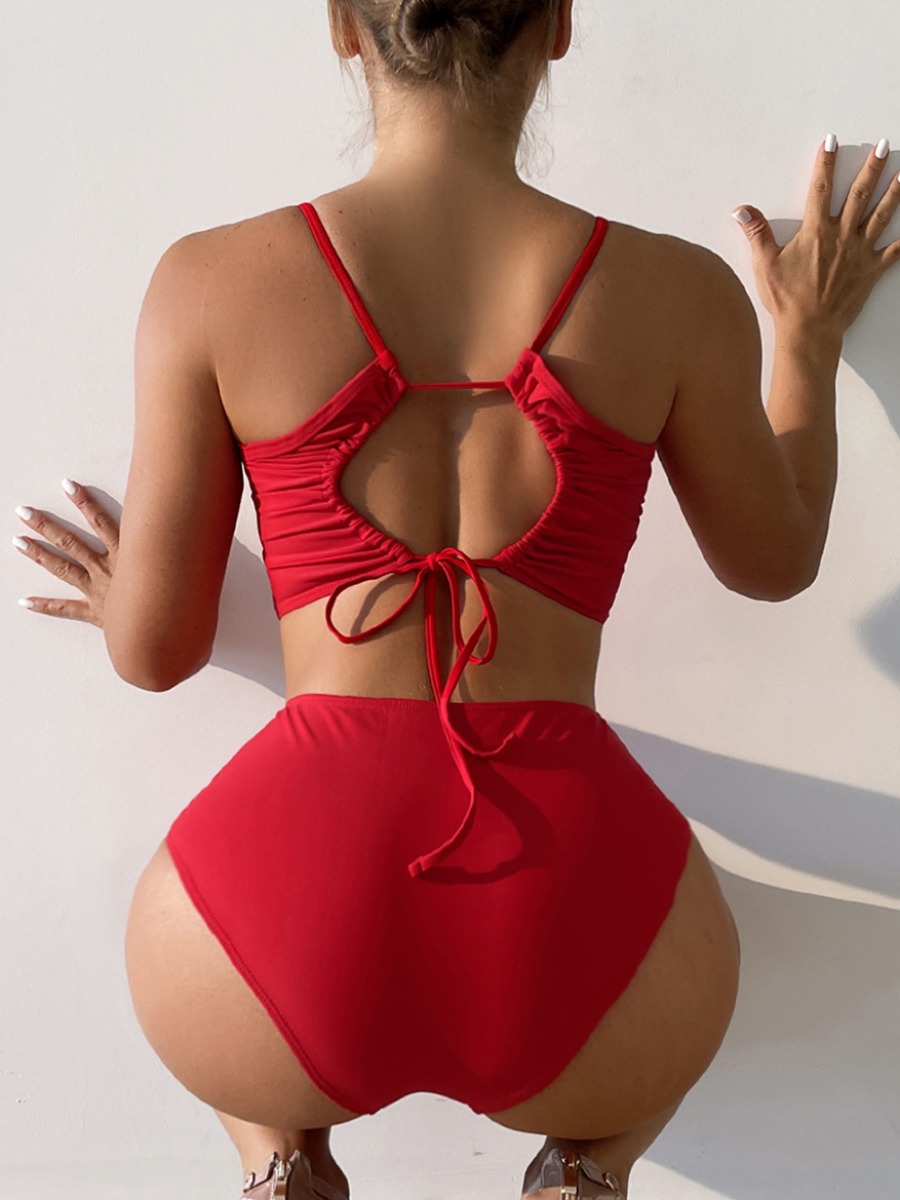 

LW Bandage Hollow-out Design Tankini, Red