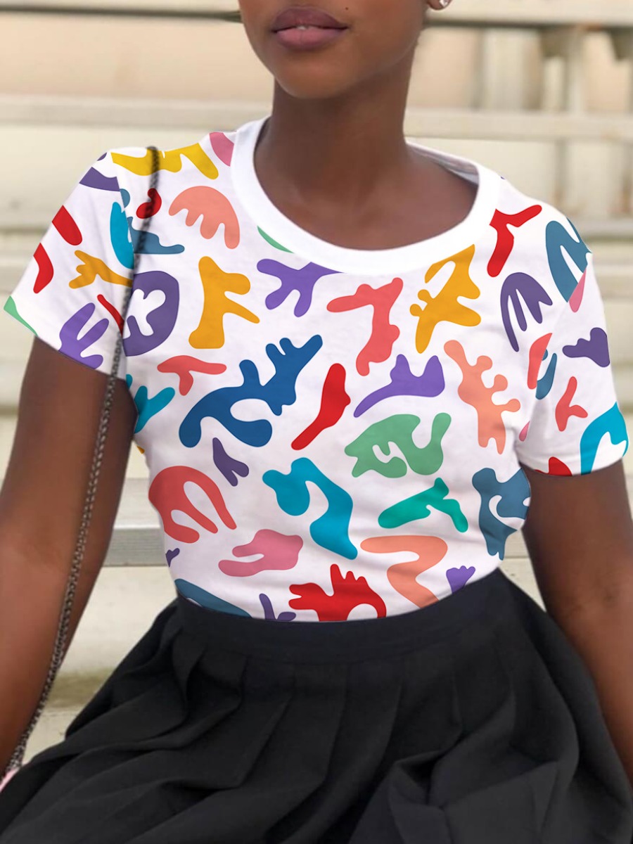 

LW Cartoon Print Patchwork T-shirt, White