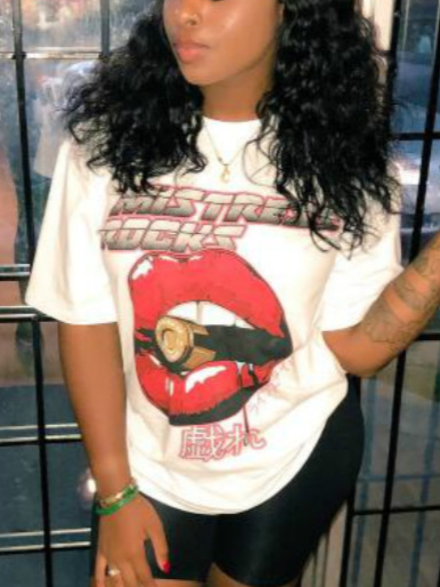 

LW Letter Lip Print T-shirt, White