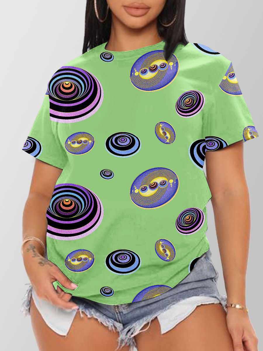 

LW Round Neck Geometric Print T-shirt, Green