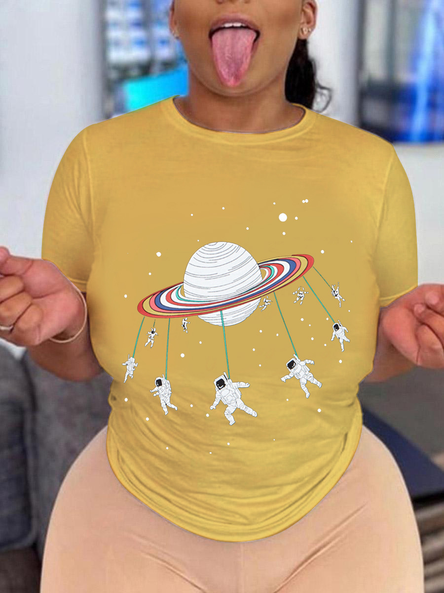 

LW Astronaut Planet Print T-shirt, Yellow