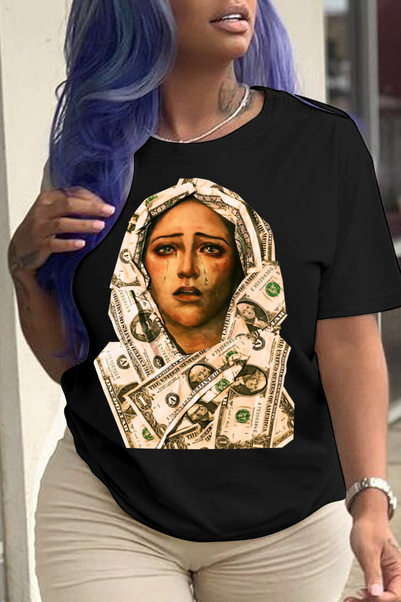 

LW Plus Size Money Figure Print T-shirt, Black