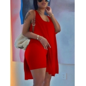 LW Plus Size U Neck Slit Shorts Set