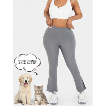 

LW Pet Hair Resistant Breathable Pocket Split Hem Full Length Flare Leggings, Grey