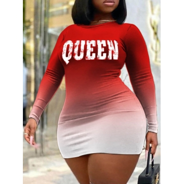 

LW Plus Size Gradient Letter Print Bodycon Dress, Red