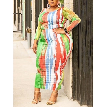 

LW Plus Size Round Neck Tie-dye Skirt Set, Multi