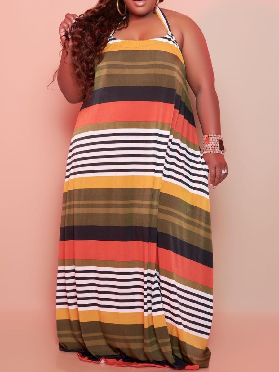 

LW Plus Size Striped Cami Loose Dress, Red stripe