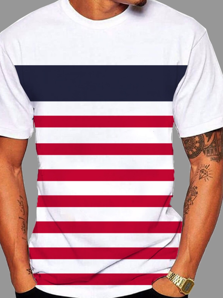 LW Men Striped Patchwork T-shirt