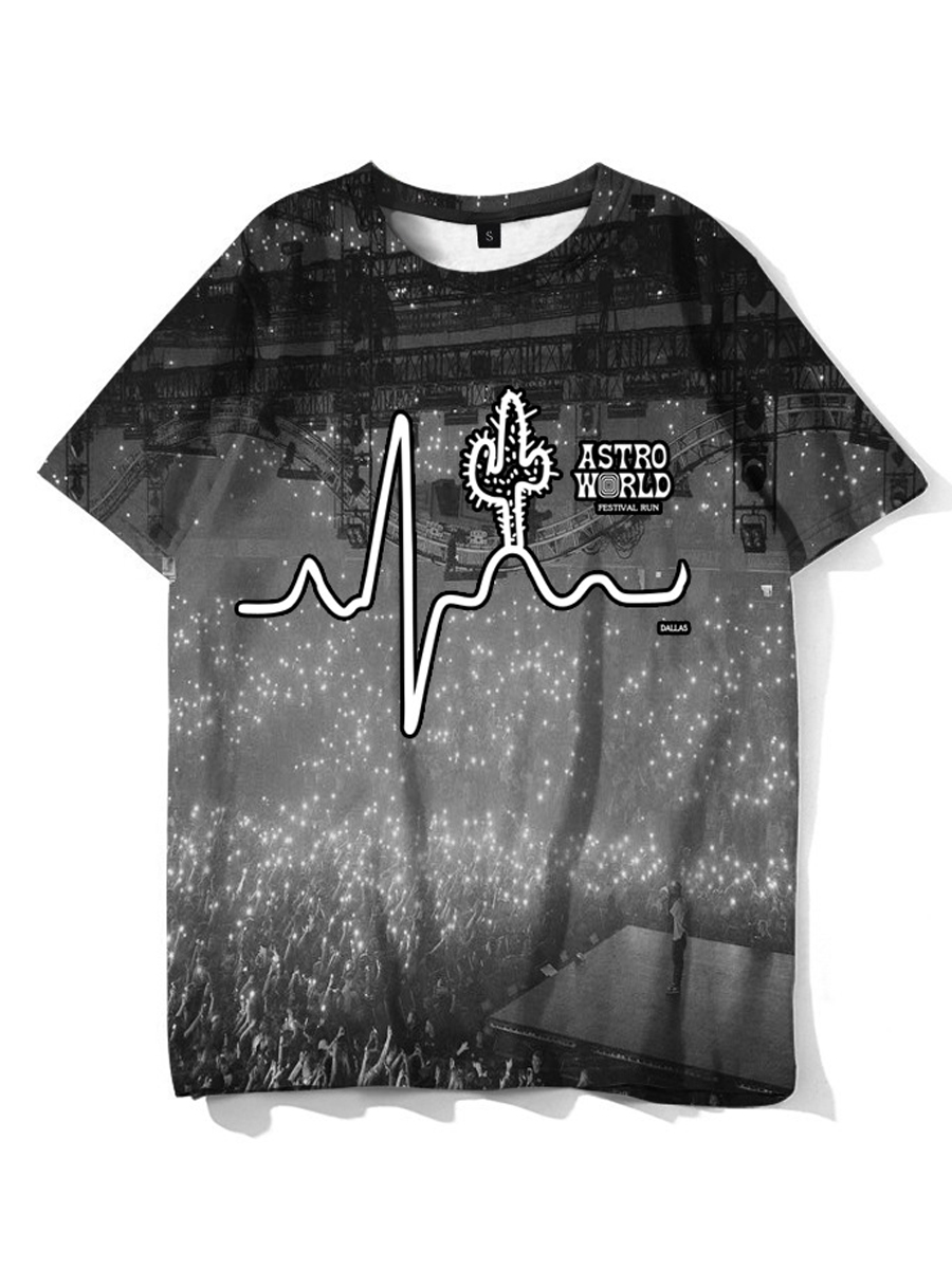 

LW Men Gradient Letter Print T-shirt, Black