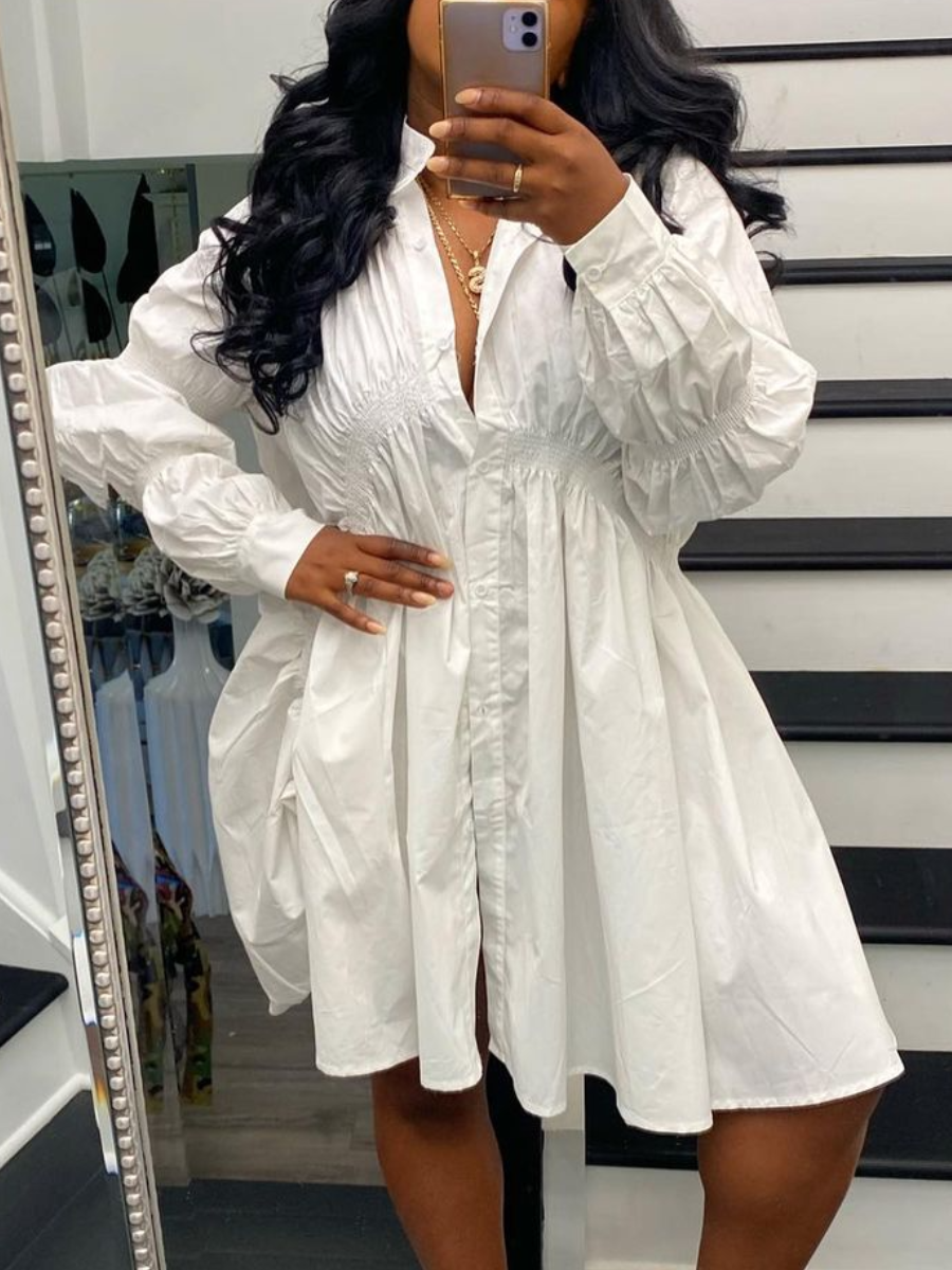 

LW Plus Size Button Fold Design Shirt Dress, White