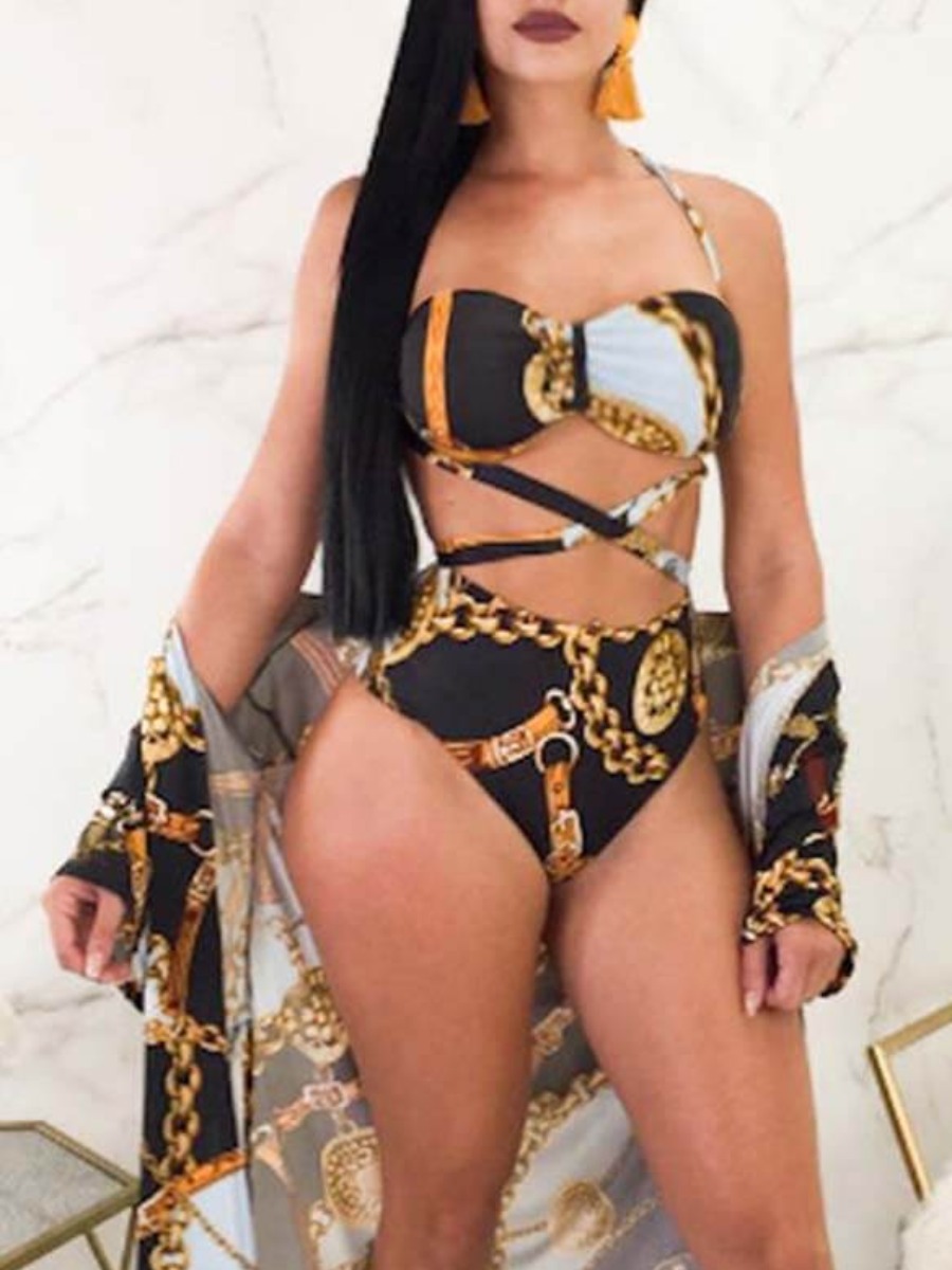 LW Chain Print Cross Strap Bikini Set (Without Cover-up)
