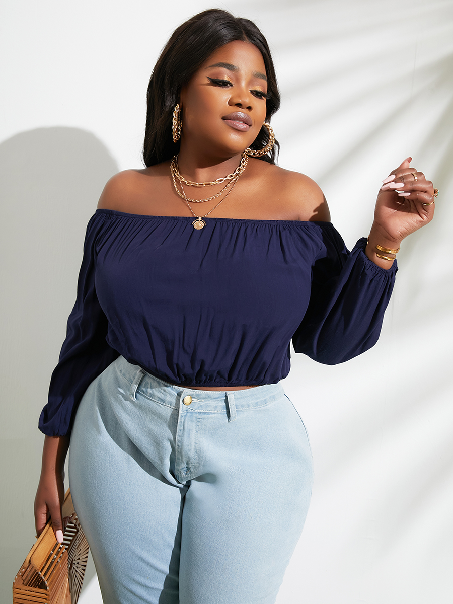 

LW Plus Size Off The Shoulder Loose Blouse, Dark blue