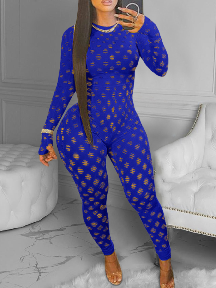 

LW SXY Pierced Zipper Design Jumpsuit, Blue