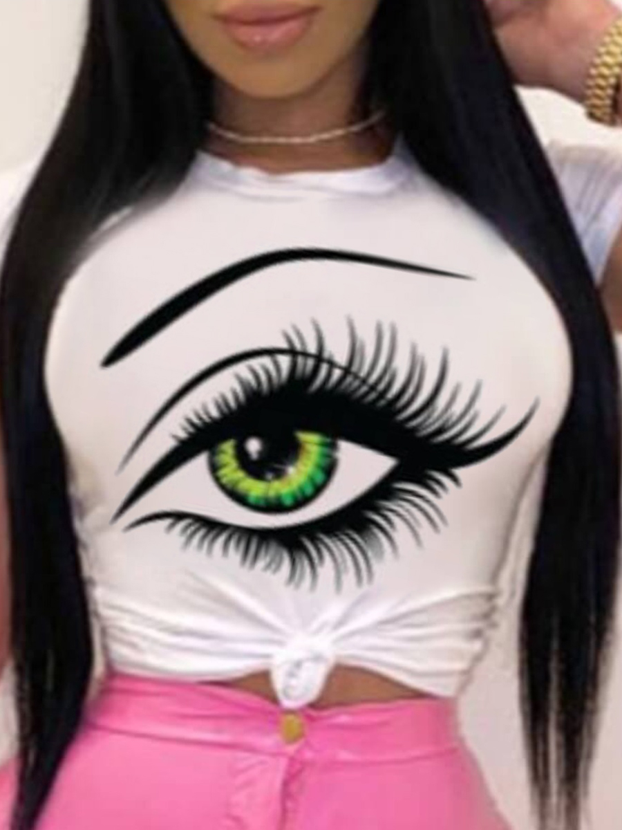 

LW Leisure O Neck Eye Print White T-shirt