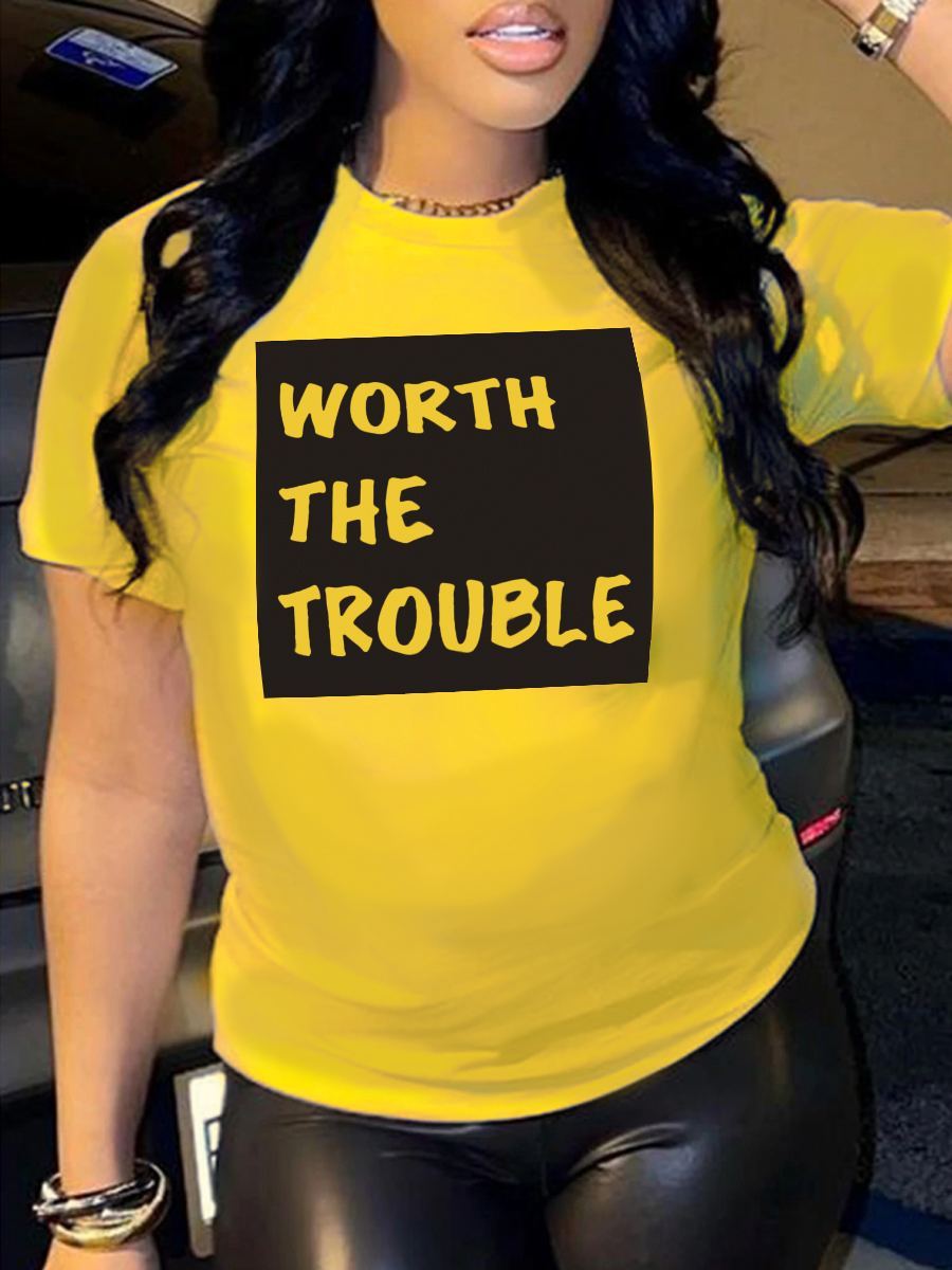 LW Plus Size Round Neck Letter Print T-shirt