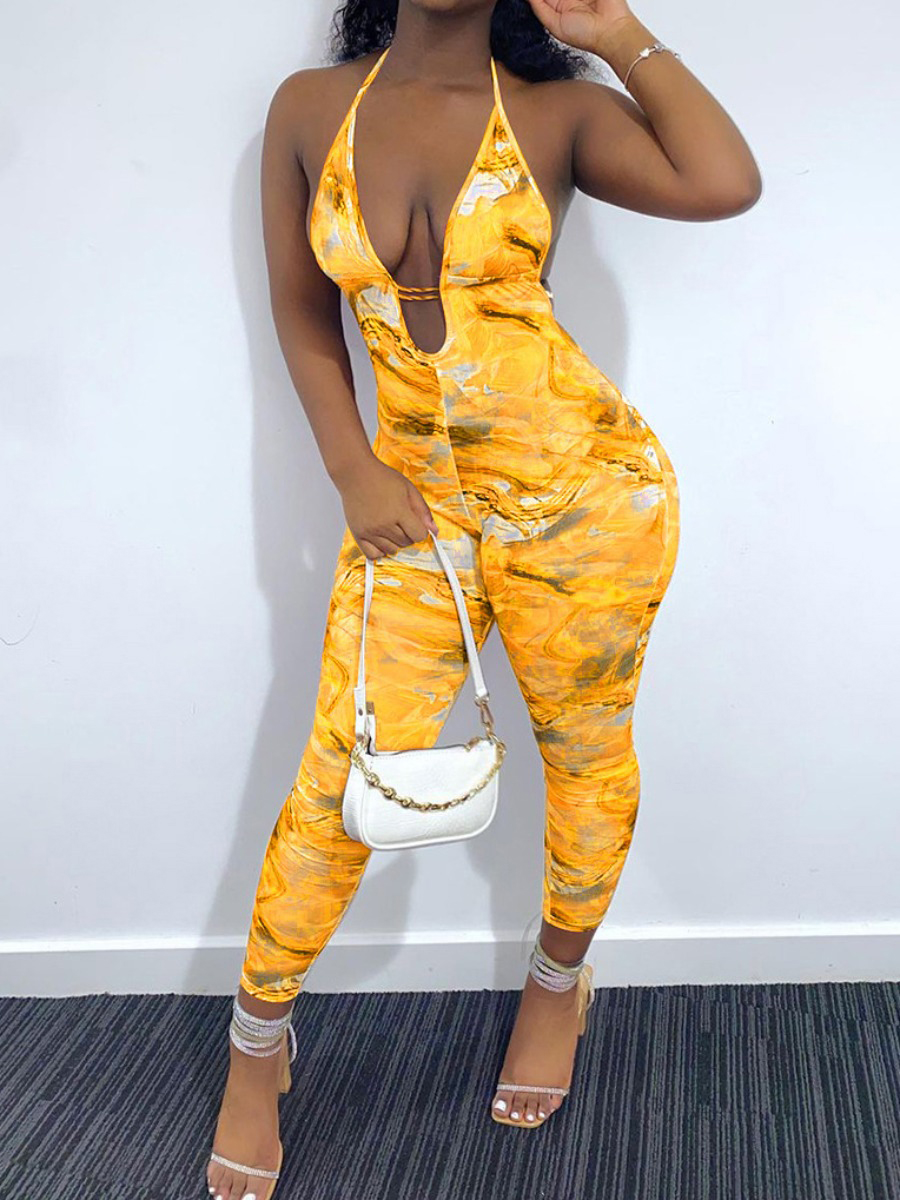 

LW Tie-dye Backless Jumpsuit, Yellow