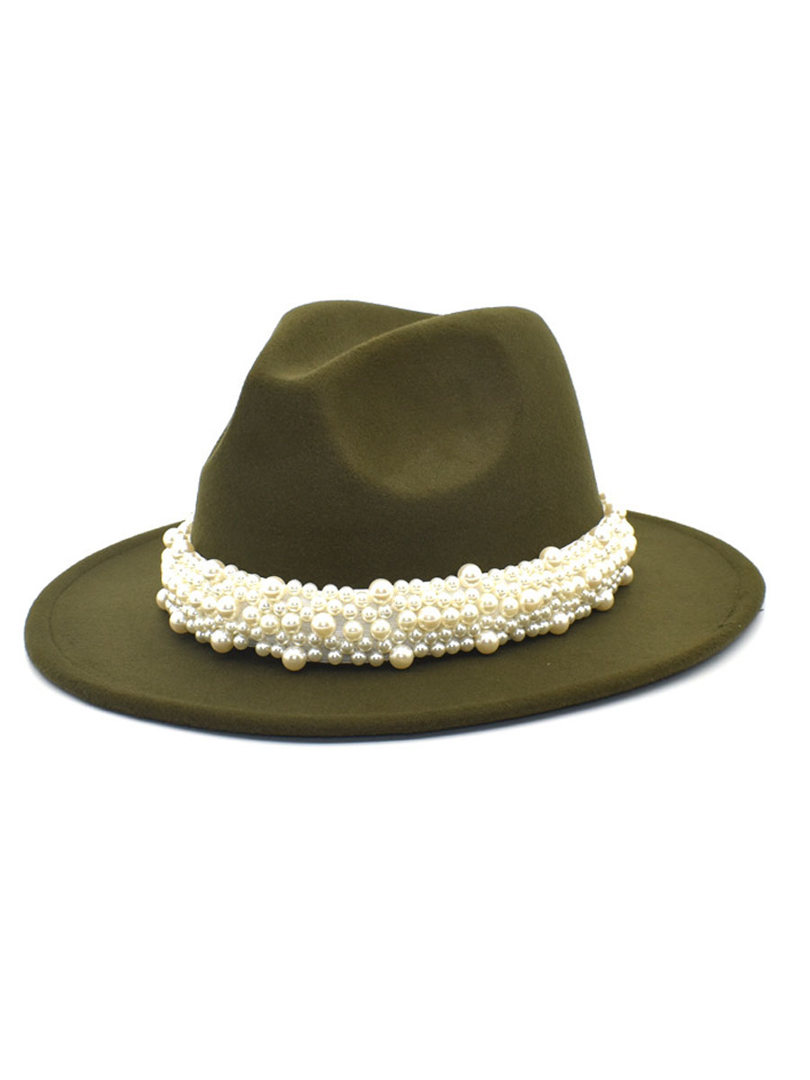 

LW Pearl Decor Jazz Hat, Army green