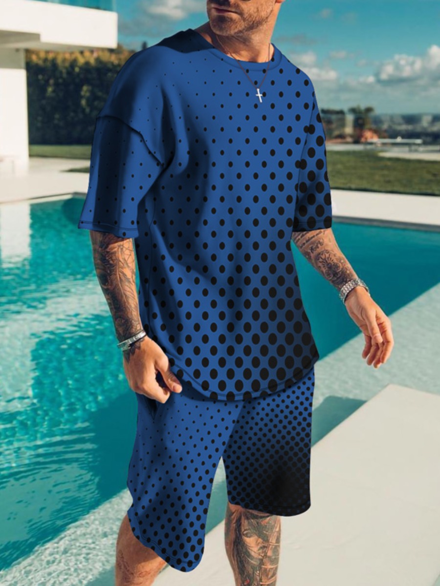 LW BASICS Men Gradient Dot Print Shorts Set