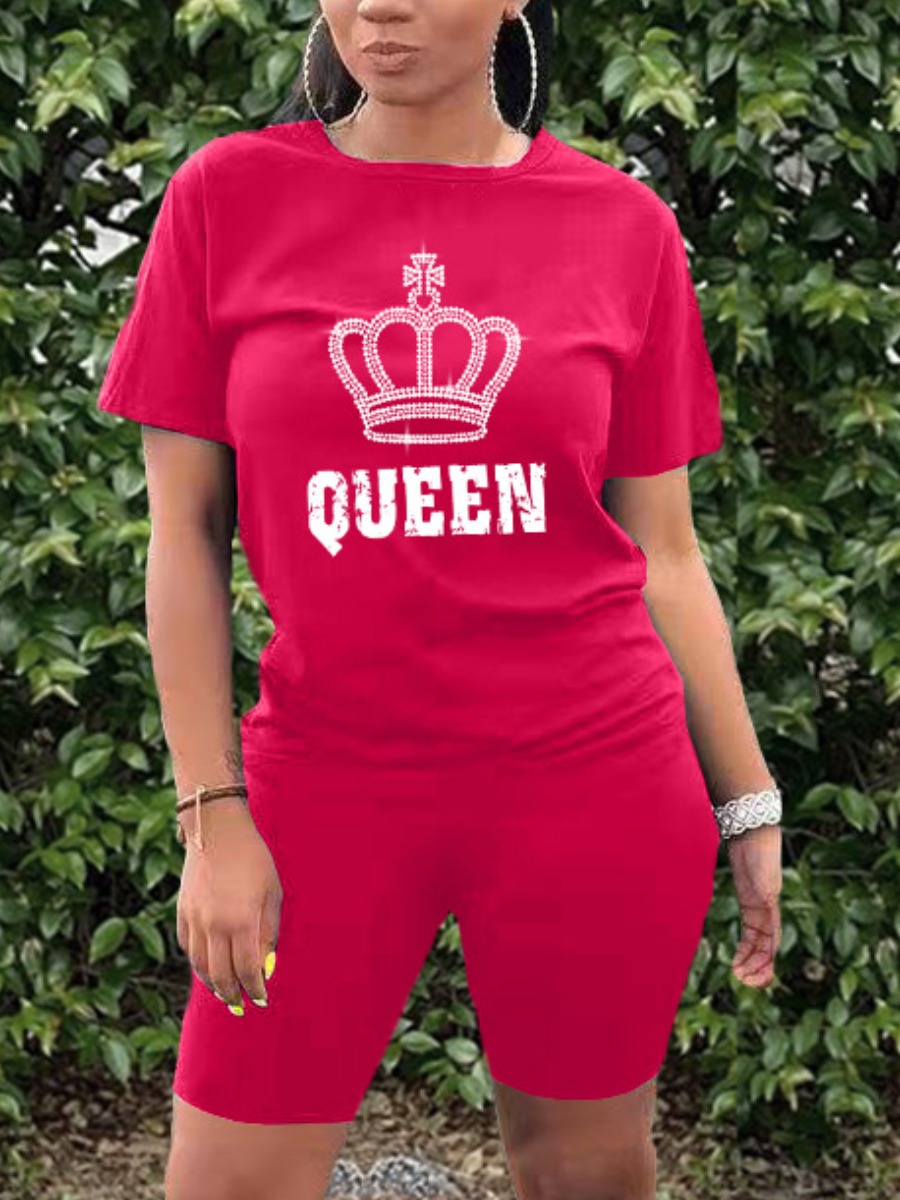 

LW Queen Letter Print Shorts Set, Red