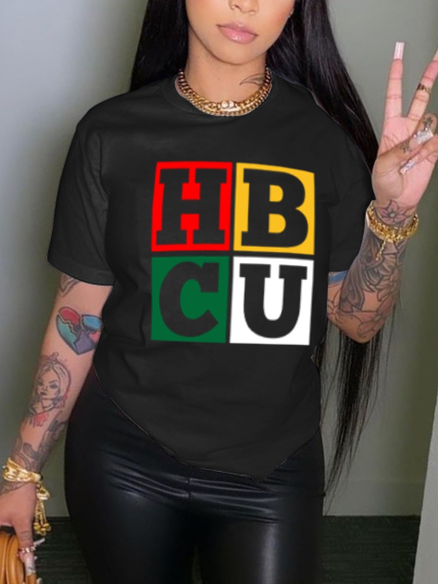 

LW Letter Print Patchwork T-shirt, Black