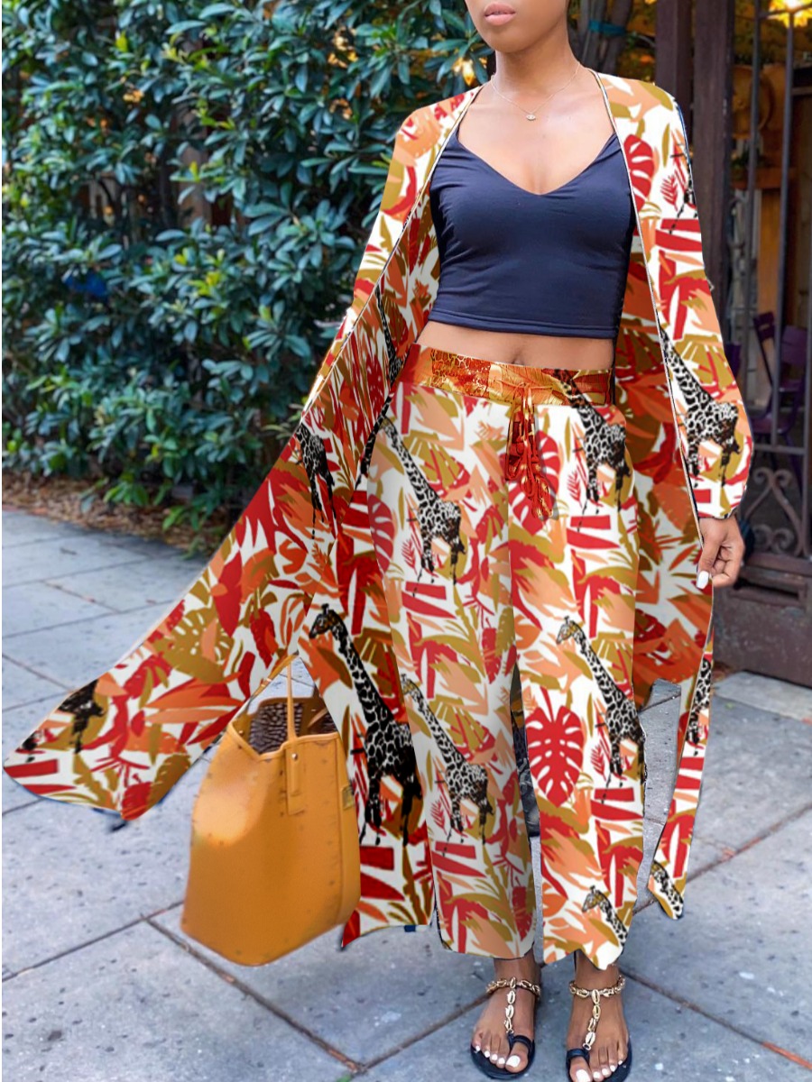 

LW Zebra Floral Print Pants Set, Light yellow