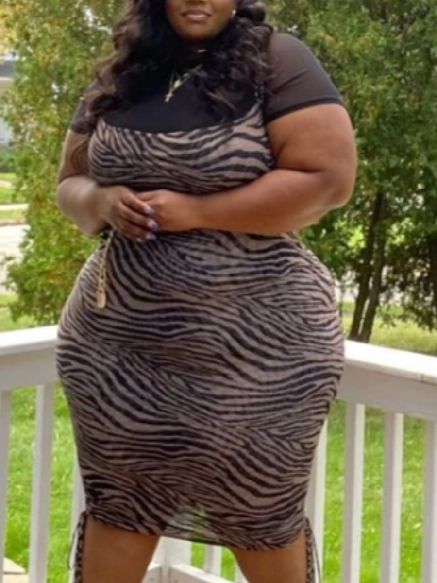 

LW Zebra Striped Drawstring Cami Dress, Brown