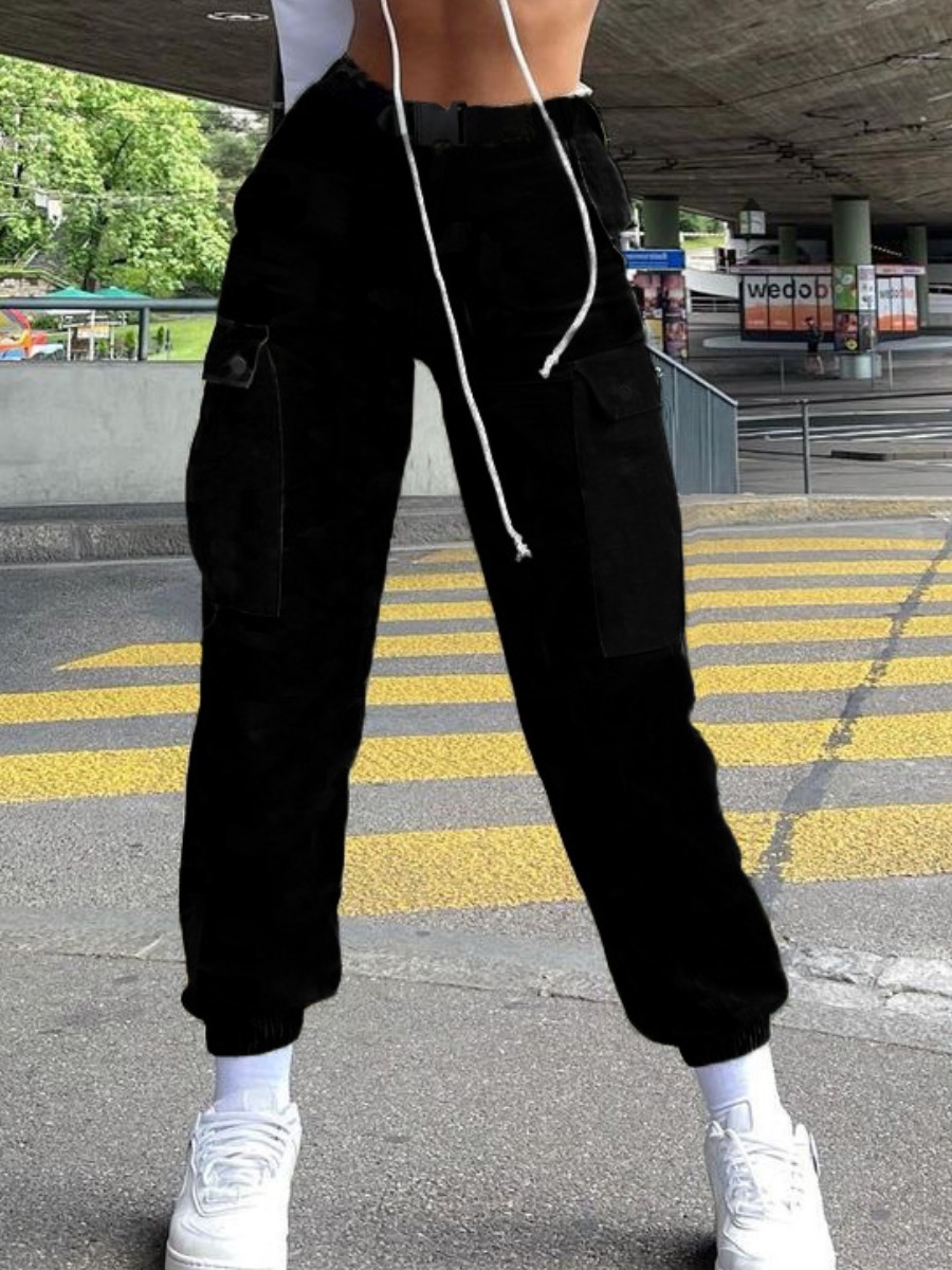 

LW Mid Waist Side Pocket Pants, Black