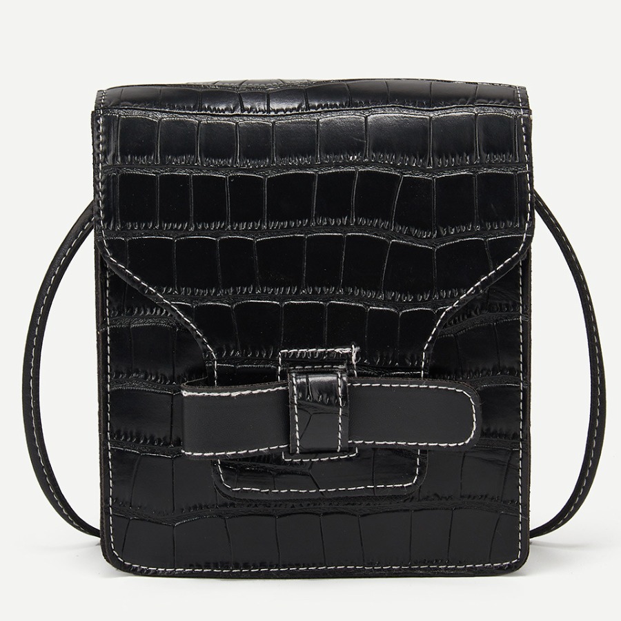 LW Embossed Crossbody Bag, Black