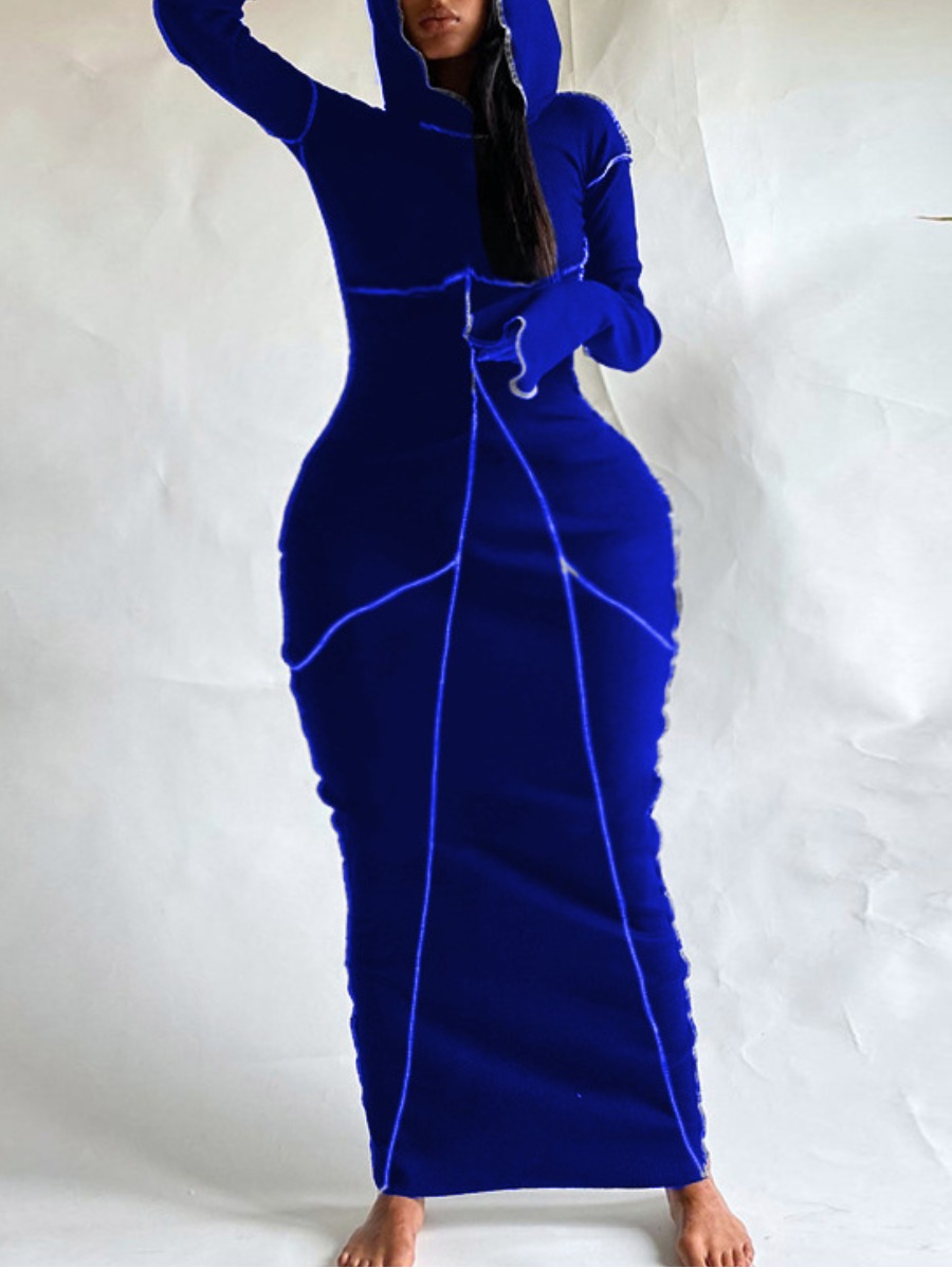 LW Hooded Collar Line Stitching Bodycon Dress