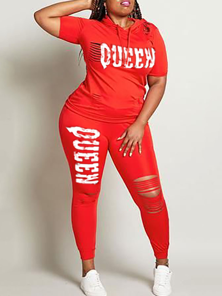 LW Queen Letter Print Ripped Pants Set