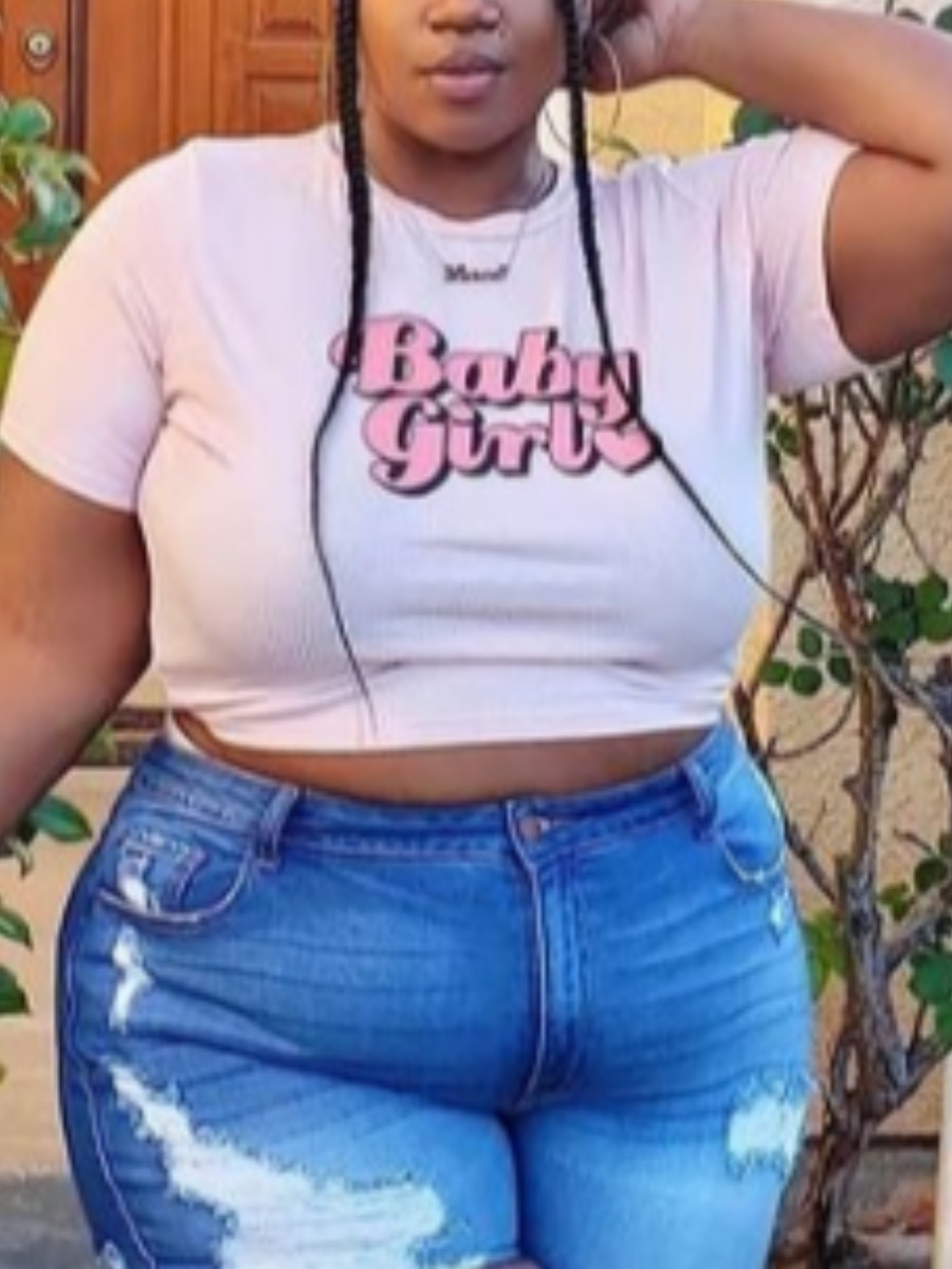 

LW Plus Size Round Neck Letter Print T-shirt, White