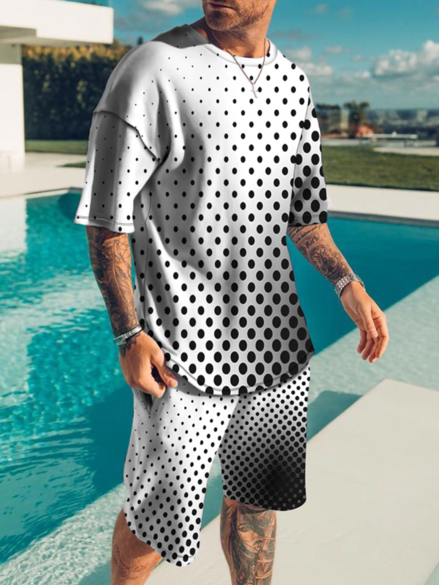

LW BASICS Men Gradient Dot Print Shorts Set, White