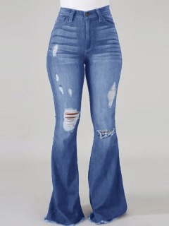 LW Plus Size High-Waist High Stretchy Ripped Boot Cut Jeans