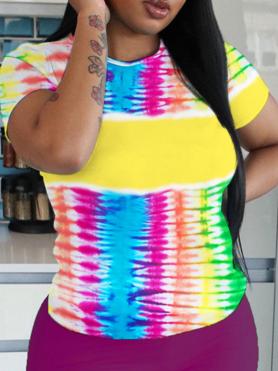 

LW Plus Size Round Neck Tie-dye T-shirt, Multi