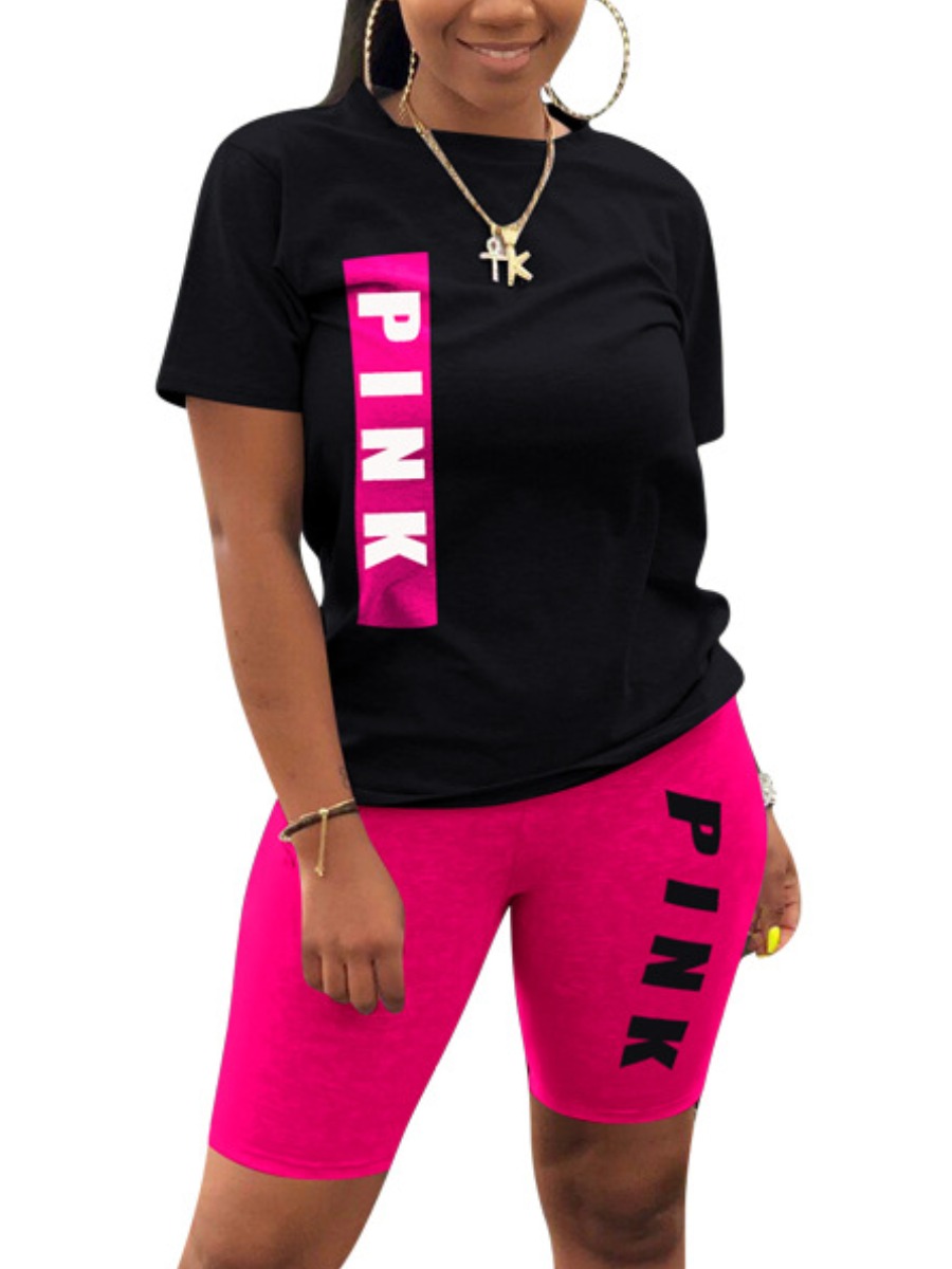 LW Pink Letter Print Shorts Set