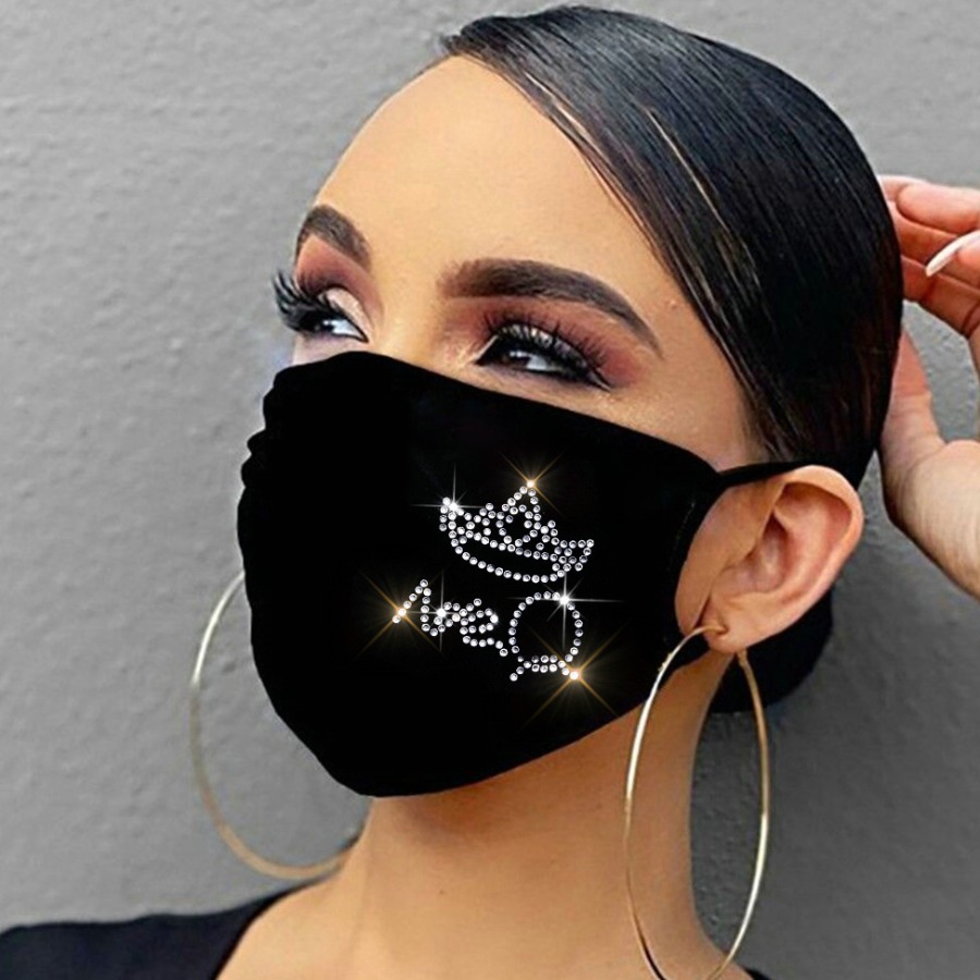 

LW Rhinestone Letter Face Mask, Black