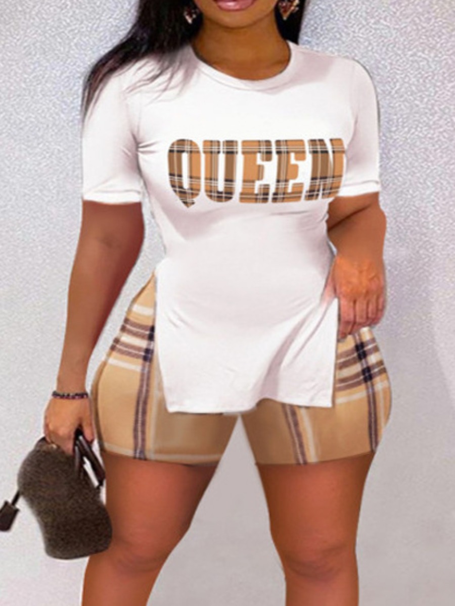 LW Plus Size Queen Plaid Letter Print Shorts Set