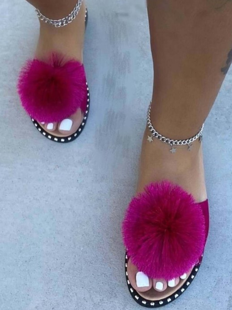 

LW Round Toe Plush Slides, Pink