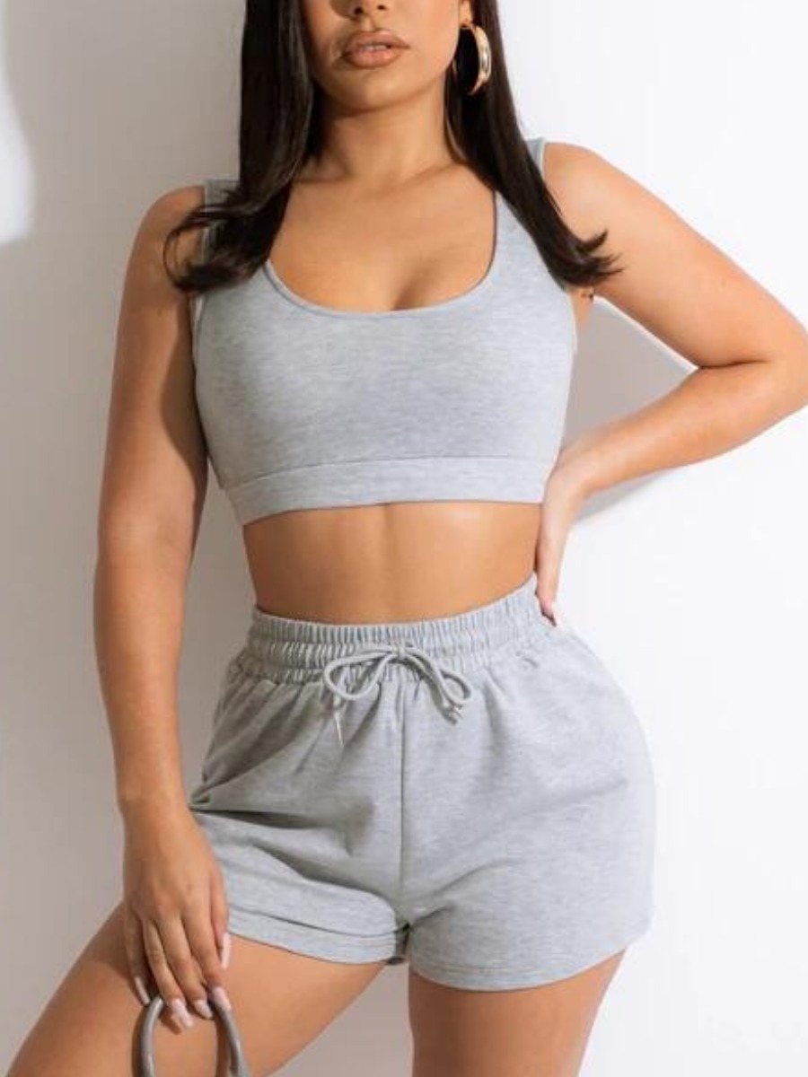 

LW Cami Drawstring Shorts Set, Grey