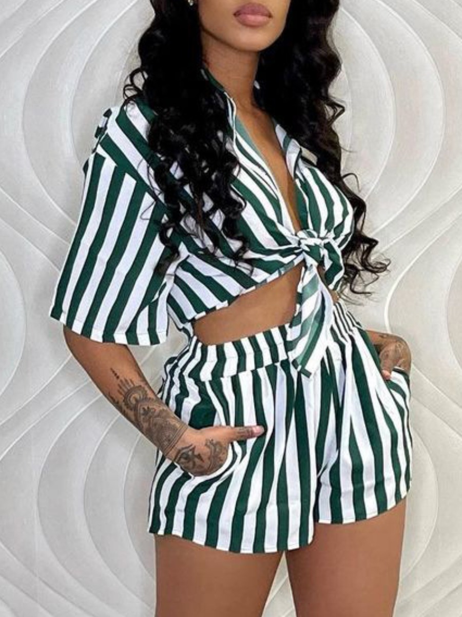 

LW Striped Pocket Design Shorts Set, Green