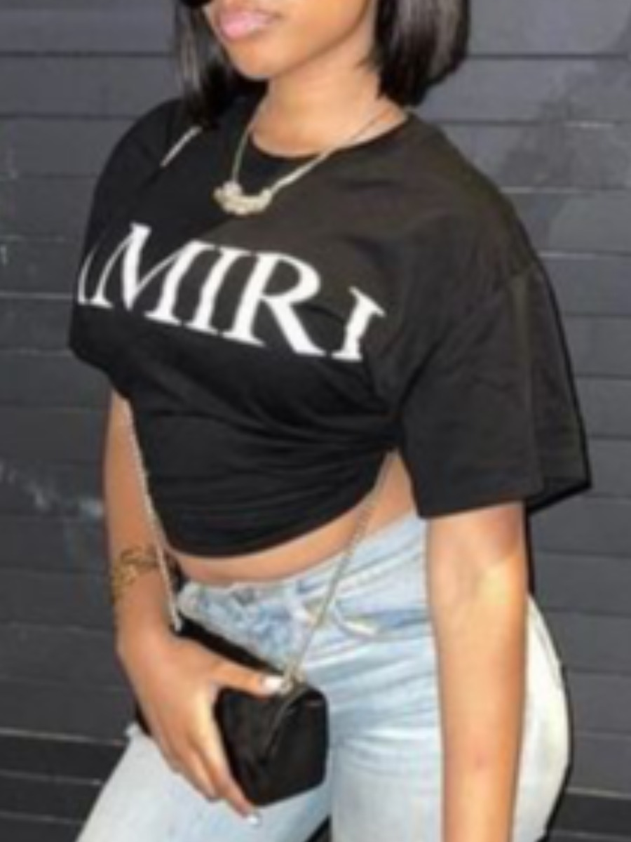LW Round Neck Letter Print T-shirt