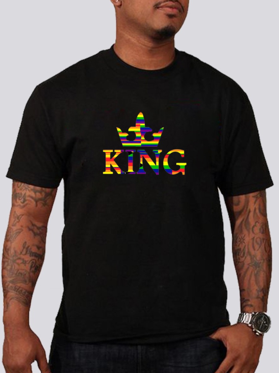 

LW Men King Letter Print T-shirt, Black