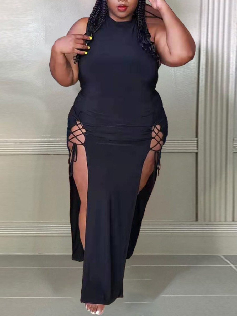 

LW SXY Plus Size Bandage Design Split Dress, Black