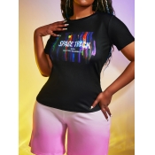 LW Gradient Letter Print Raw Edge Shorts Set